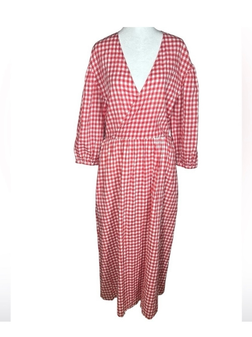 Sula Red White Gingham Cotton Maxi Dress Oversized Lagenlook Prairie Size XS